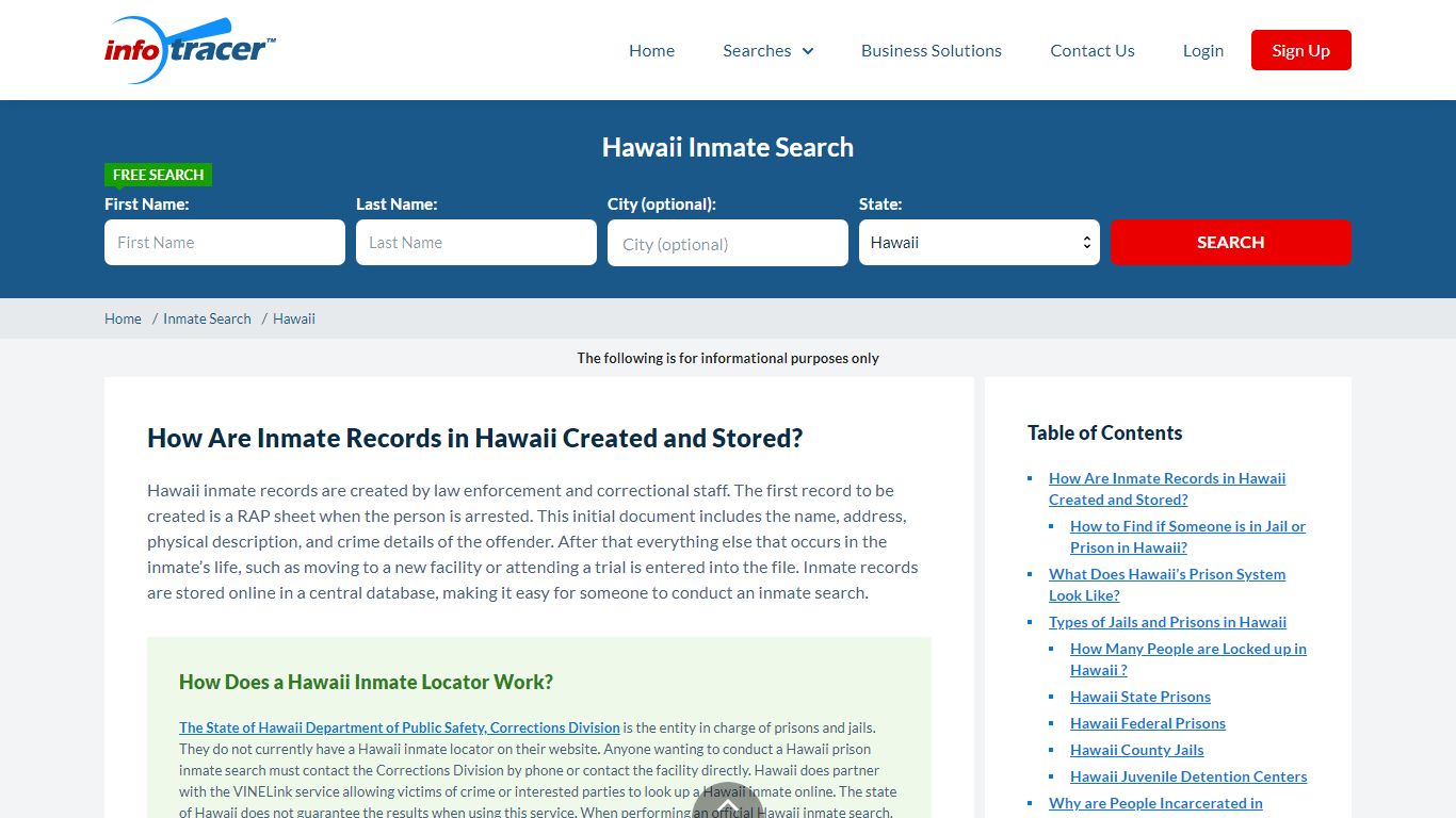 Hawaii Inmate Locator & Search - HI Jail records - Infotracer